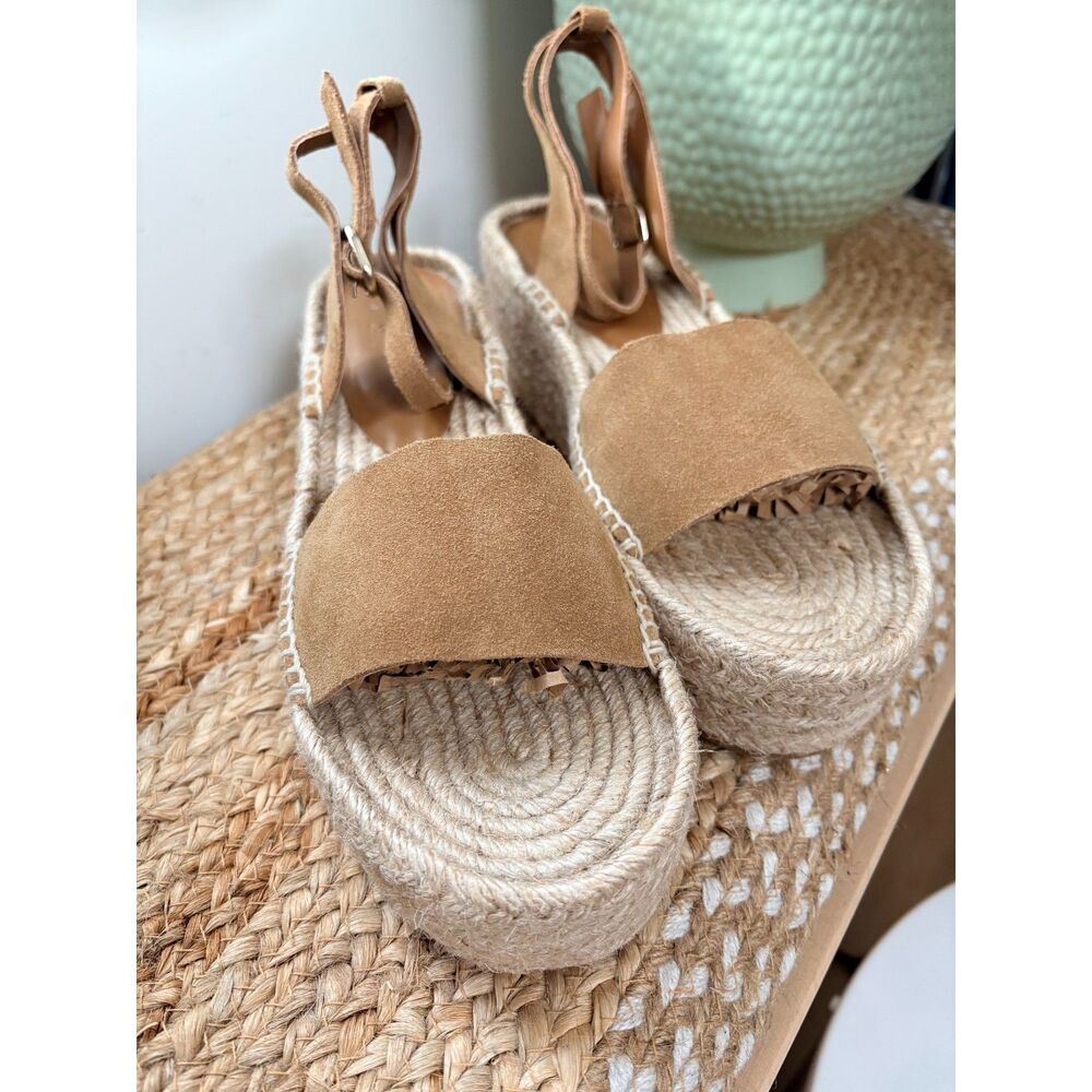 MANGO (MNG) Ari Women's Platform Leather Suede Espadrille Jute Sandals - Size 39